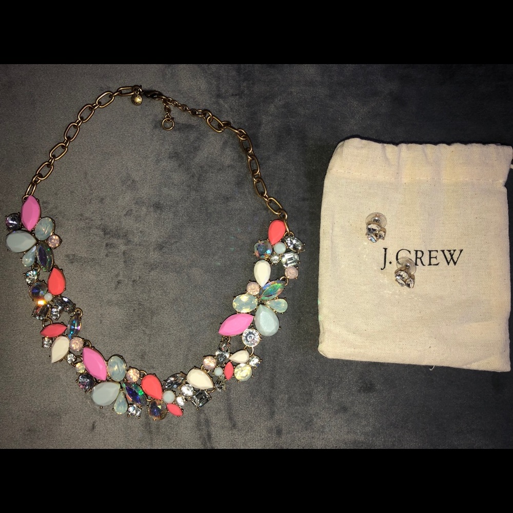 J.Crew Gem Cluster Necklace With Stud Earrings